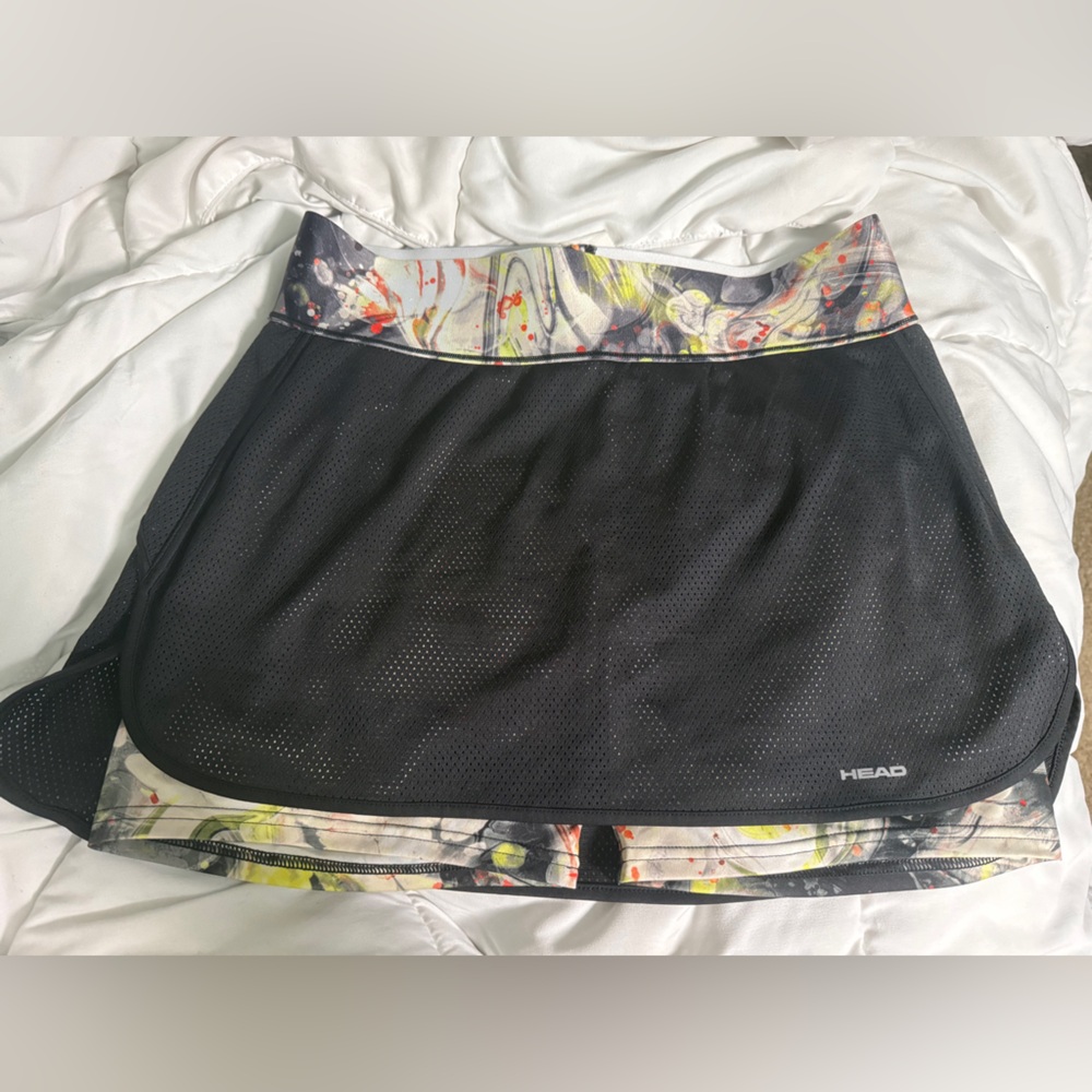 Head Black Athletic Mini Skirt with Abstract Multicolor Waistband